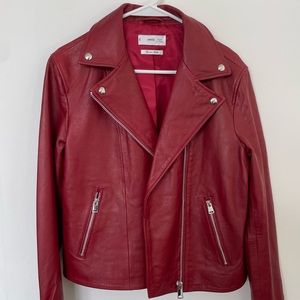 MANGO red leather biker jacket